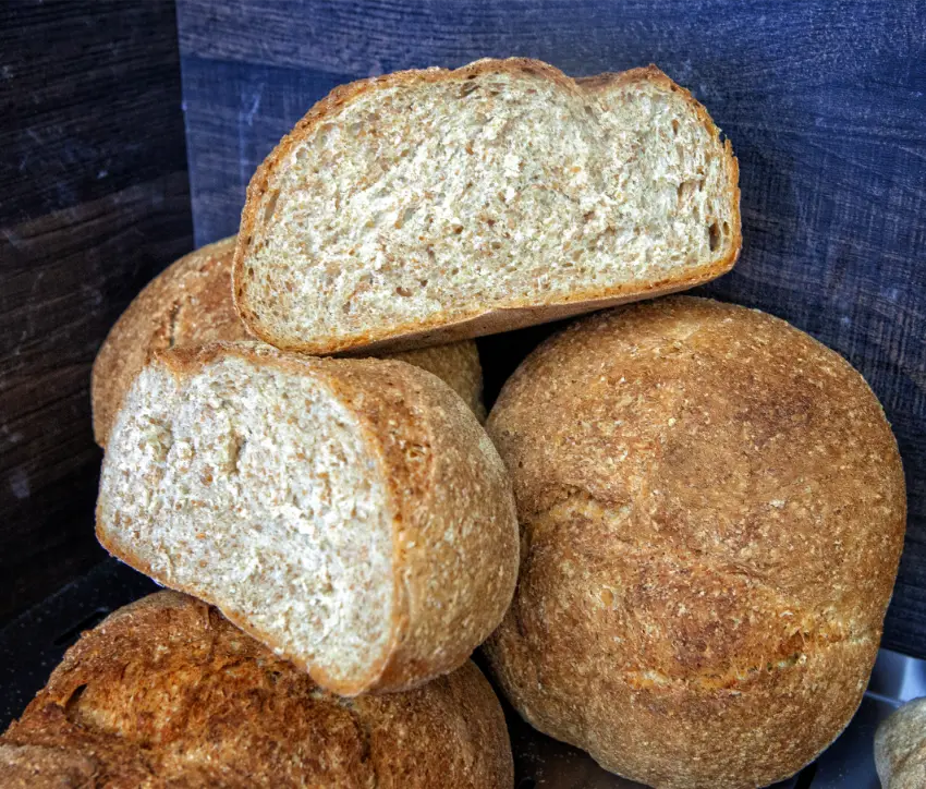 Pagnotte di pane a forno a legna appena sfornate a Potenza, crosta dorata